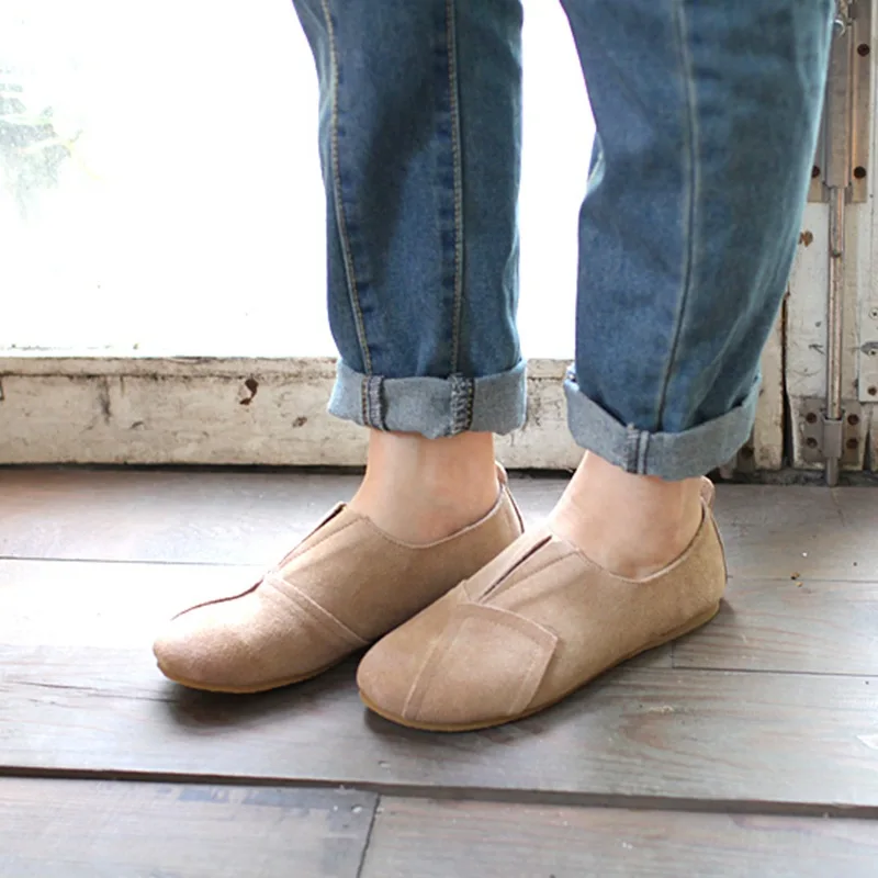 Новый 2016 осень обувь Из Натуральной кожи Чистый ручной плоские туфли ретро