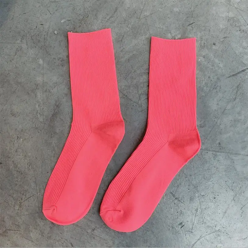 pink Новинка, модные женские Забавные милые носки, пара, женские, мужские, унисекс носки, Повседневные Носки ярких цветов, неоновые, розовые, флуоресцентные, зеленые носки - Цвет: pink