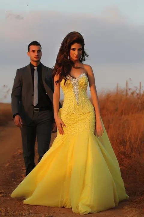 FashionMermaid Милая Желтый Тюль Пром Платья 2017 Новый Спинки Длина Пола Вечерние |