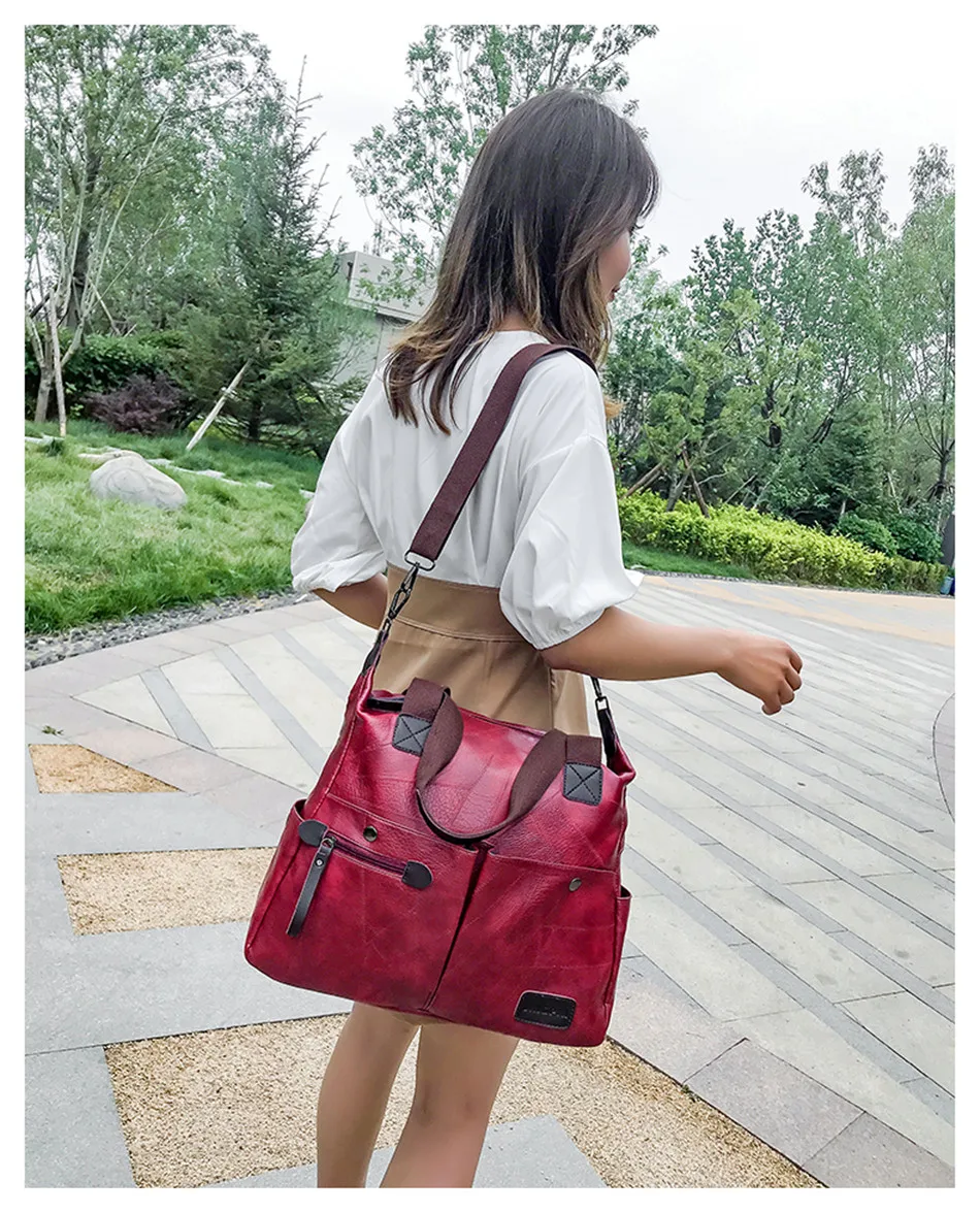 Multi-pocket Casual Large Capacity Women Tote Shoulder Bag PU Leather Ladies Handbag Messenger Bag Soft Shopping Crossbody Bag