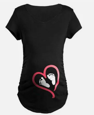 Foot Black Tee Одежда для беременных; футболки с мультяшным принтом; топы для беременных; футболки для беременных женщин; Рождественская Одежда для беременных; большие размеры - Цвет: Foot Black Tee