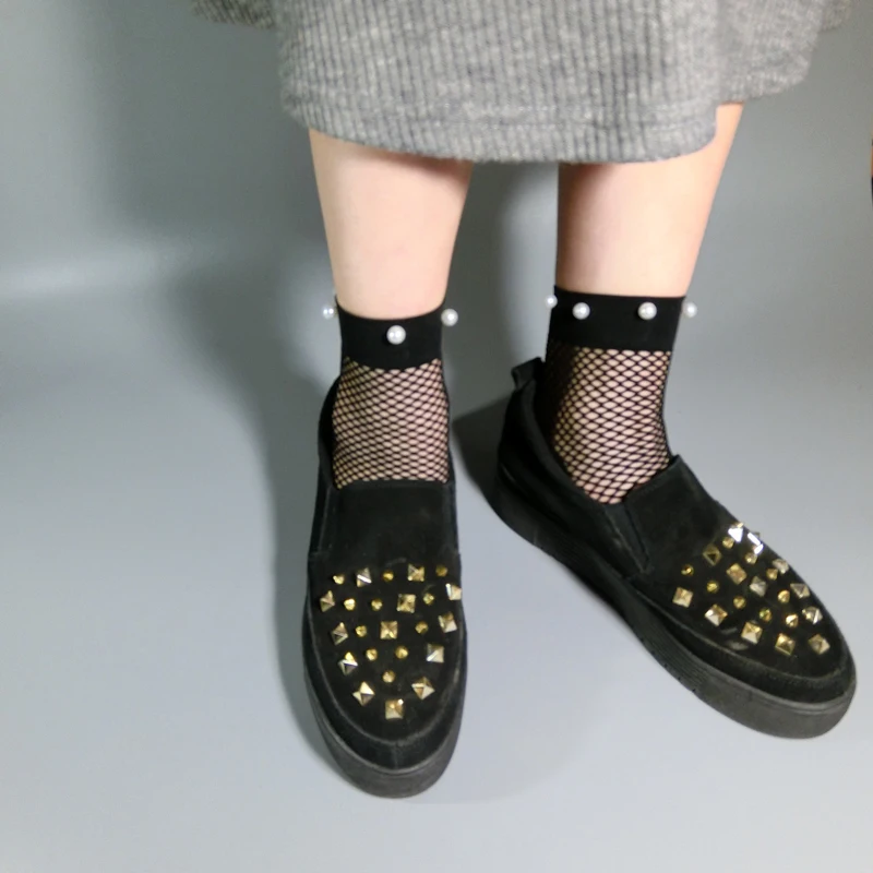 SP & CITY/Модные ажурные носки Украшенные бусинами женские прозрачные модные шорты в