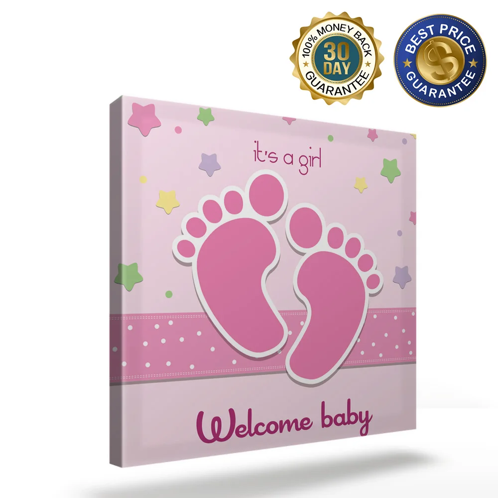 ArtStore Pink Baby Footprints Oil Painting Wedding Party Ready To Hang Wall Picture New Year Classic Lattice Posters Wrapped Can | Дом и сад