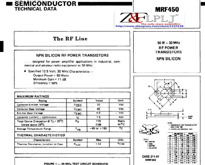 MRF450 MRF 450/50 Вт-30 МГц РЧ транзистор питания | Электронные компоненты и