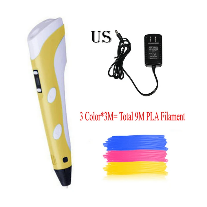 Yellow US 9m 3Color Dikale Lapiz 3D печать ручка 2-го поколения Impresora 3D Imprimante Caneta карандаш PLA нити для детей и взрослых DIY подарок на день рождения - Цвет: Yellow US 9m 3Color