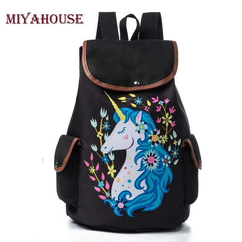 Miyahouse рюкзак с принтом единорога, школьный рюкзак на шнурке, женский рюкзак для путешествий, повседневный школьный рюкзак для подростков