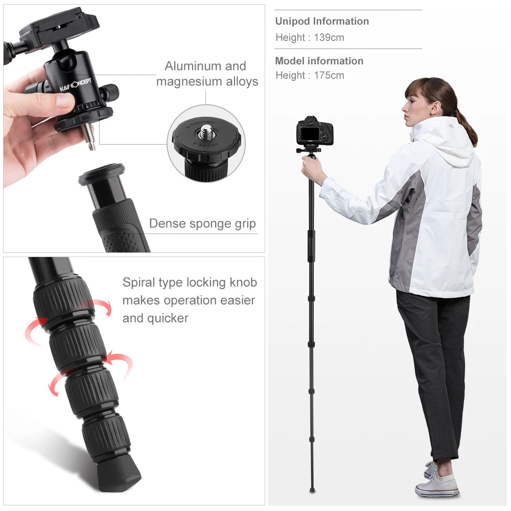 K & F Concept TM2515T DSLR штатив для камеры 60 дюймов профессиональные магниевые