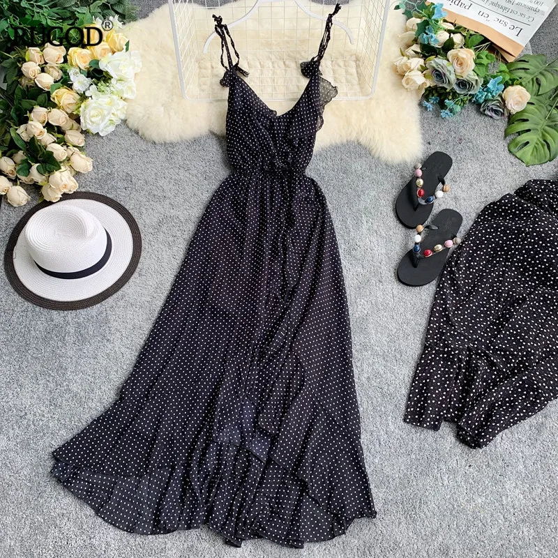 Женское шифоновое платье в горошек RUGOD Повседневное средней длины с v образным