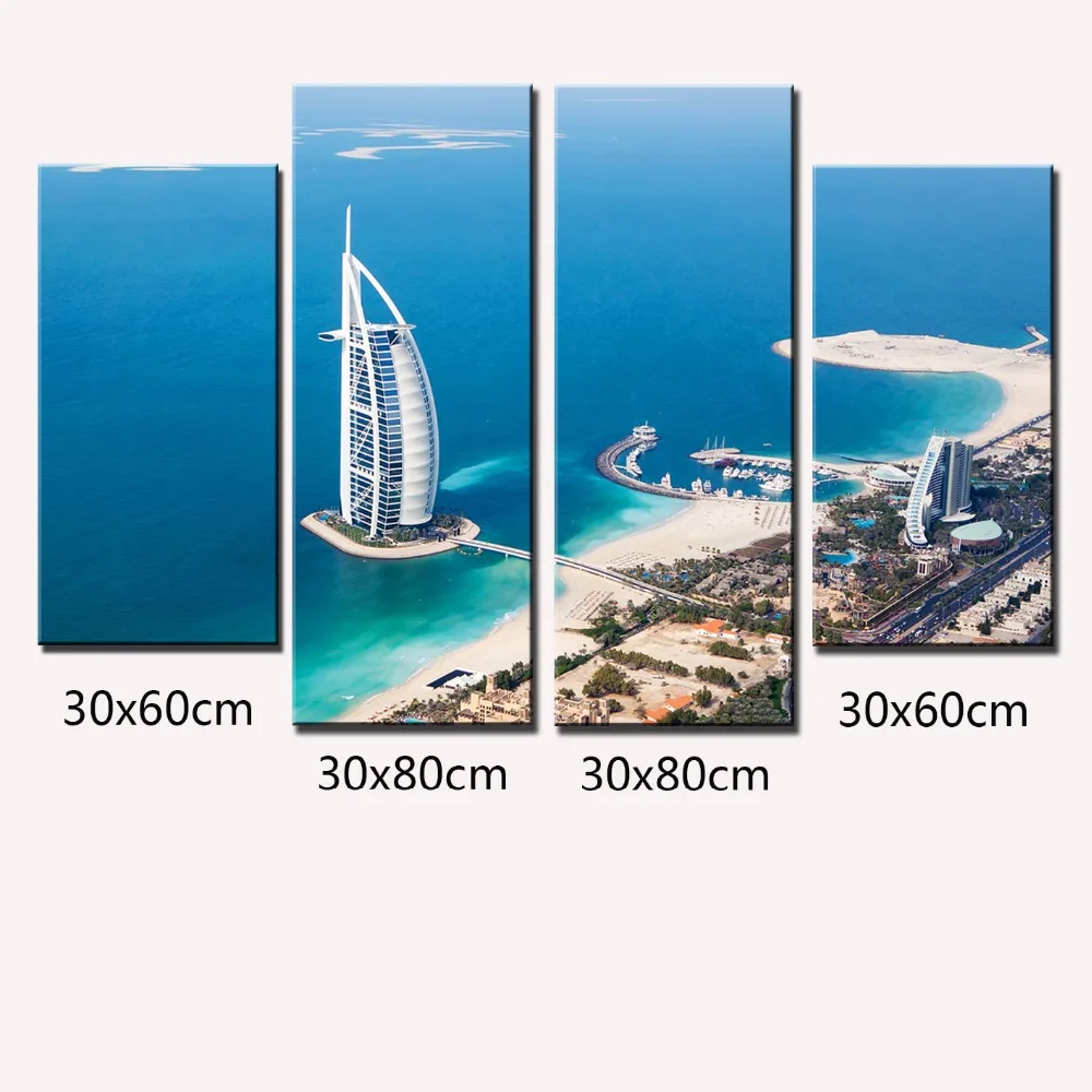 4 панели живопись на холсте Дубай парусный спорт отель плакат стены фотографии
