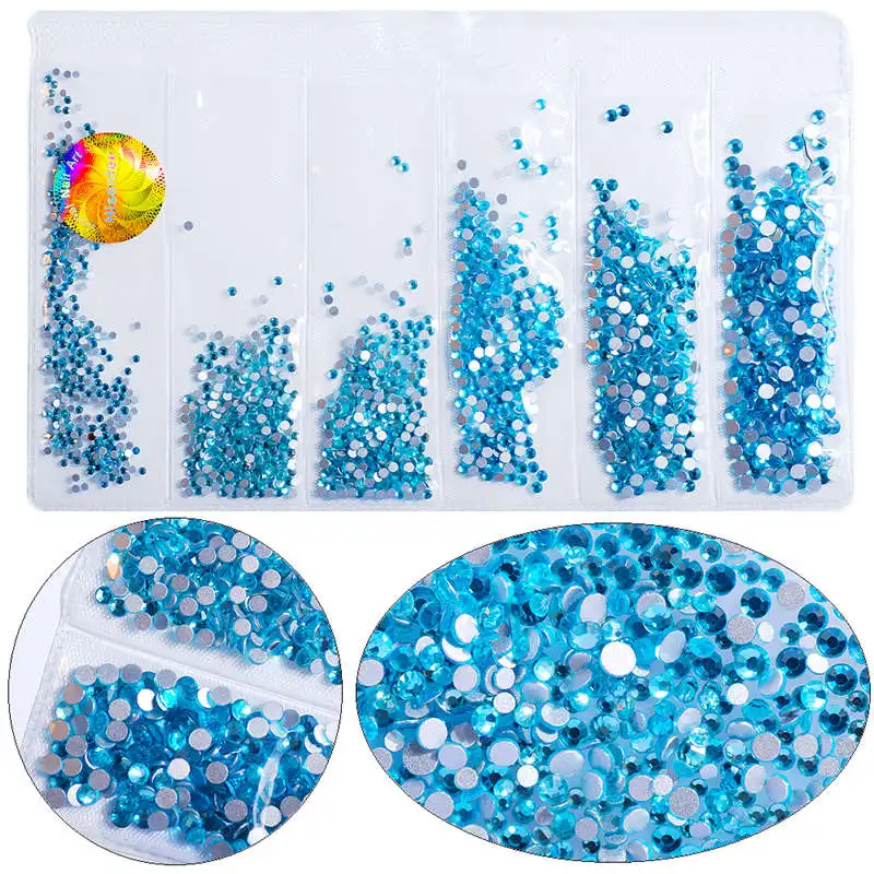 Aquamarine Ss3 ss4 ss5 ss6 ss8 ss10 многоразовые стеклянные стразы для ногтей украшение для ногтей камни блестящие камни стразы 1728 шт - Цвет: Aquamarine
