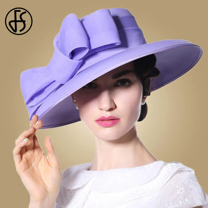 Фото Женские головные уборы FS фиолетовые с большим бантом и широким полями|hats for
