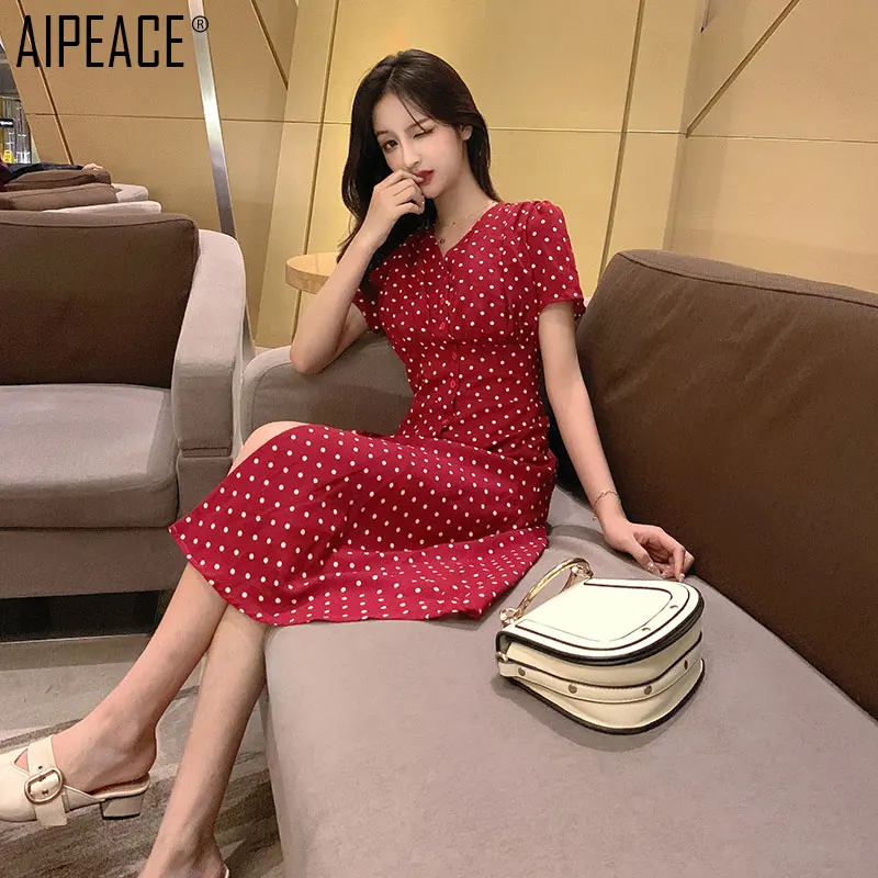 AIPEACE/летнее женское платье элегантное модное трапециевидной формы с красной