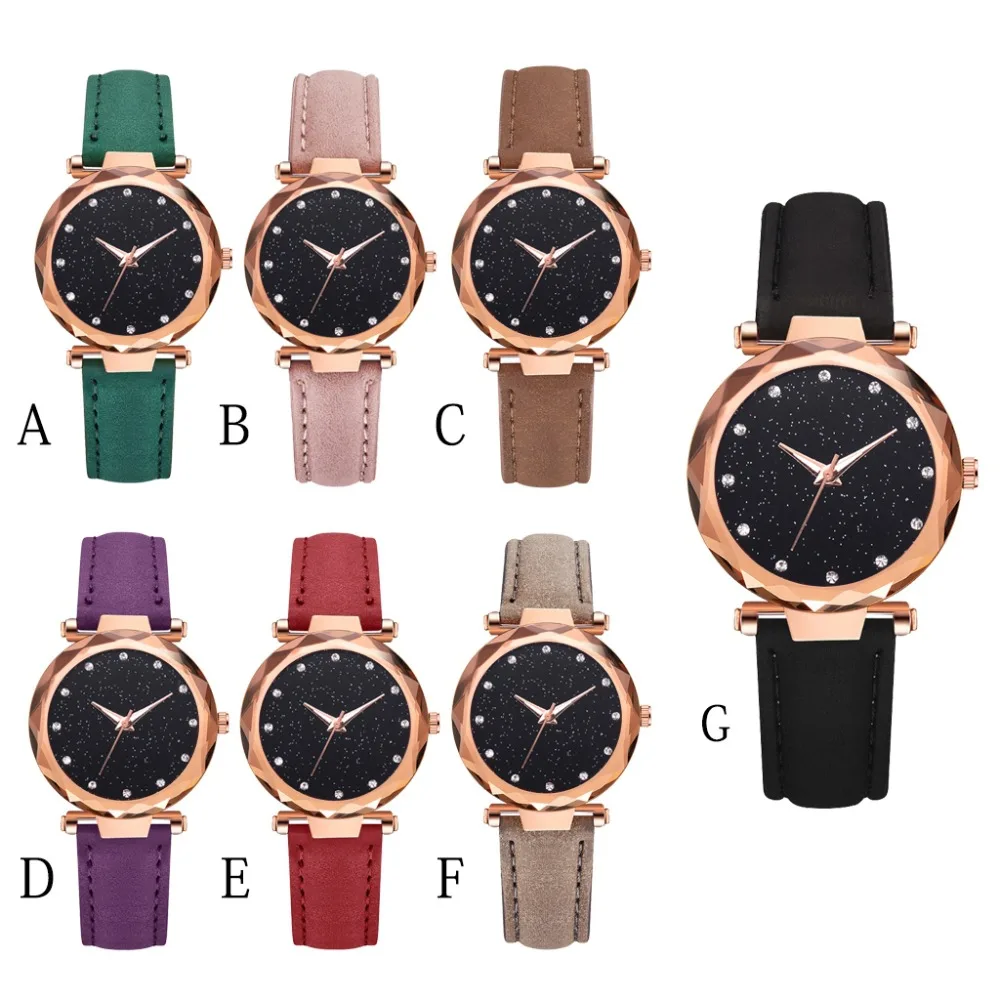 Топ часы женские модные часы ремешок для часов PU браслет Femme Montre звездное небо платье стразы женские Zegarek Damski