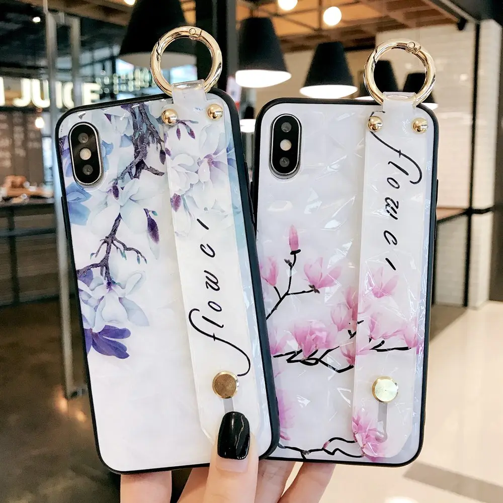 KISSCASE чехол для телефона с ремешком на запястье iPhone 7 X XS Max XR мягкий цветком 6 6S 8 Plus