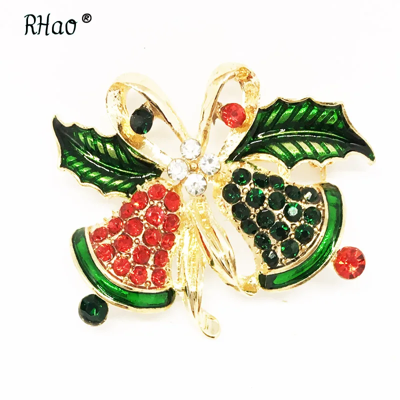 RHao, Рождественское украшение, Зеленый Кристалл, Рождественская елка, броши для женщин, мужчин, детская одежда, шляпы, воротник, пряжки, брошь, подарок, бижутерия - Окраска металла: H