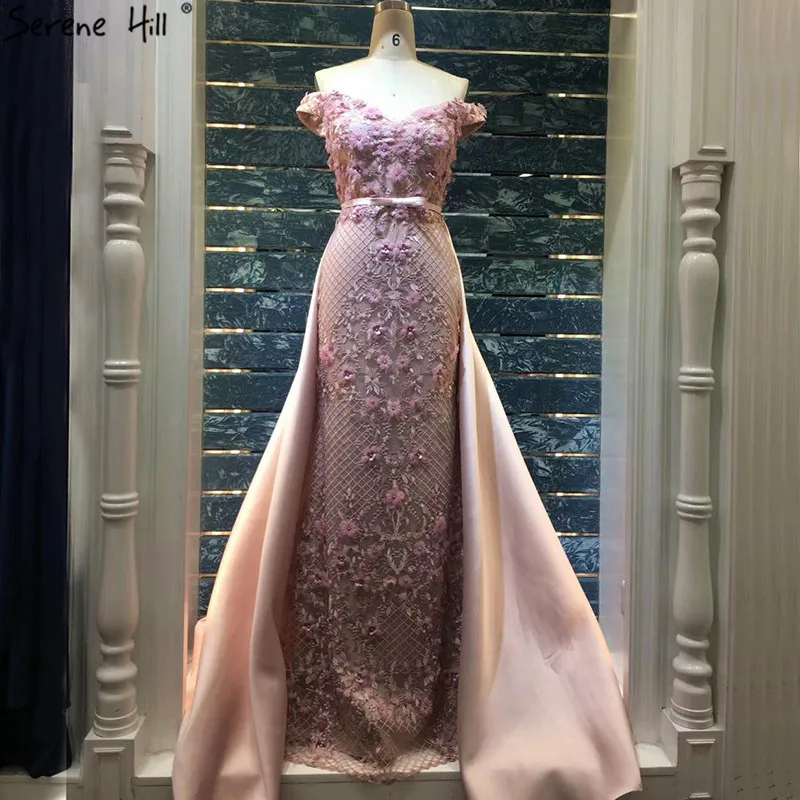 Pink Sleeveless Off Shoulder Luxury Evening Dresses 2021 Handmade Flowers Pearls Sexy Gowns Real Photo LA60715 | Свадьбы и торжества