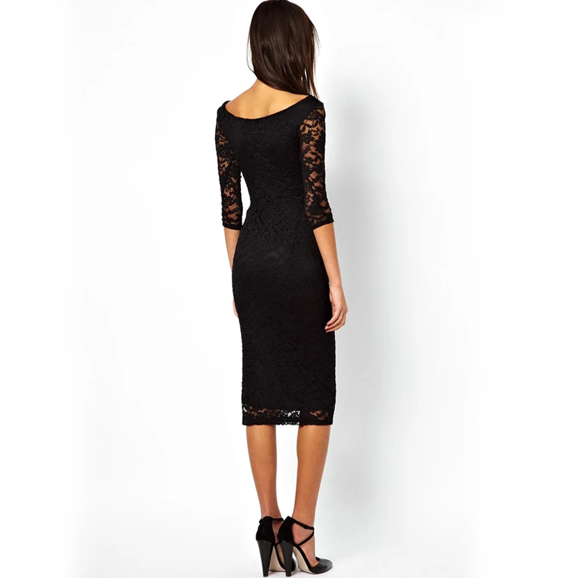 Женское кружевное Сетчатое платье до середины икры черные вечерние платья с