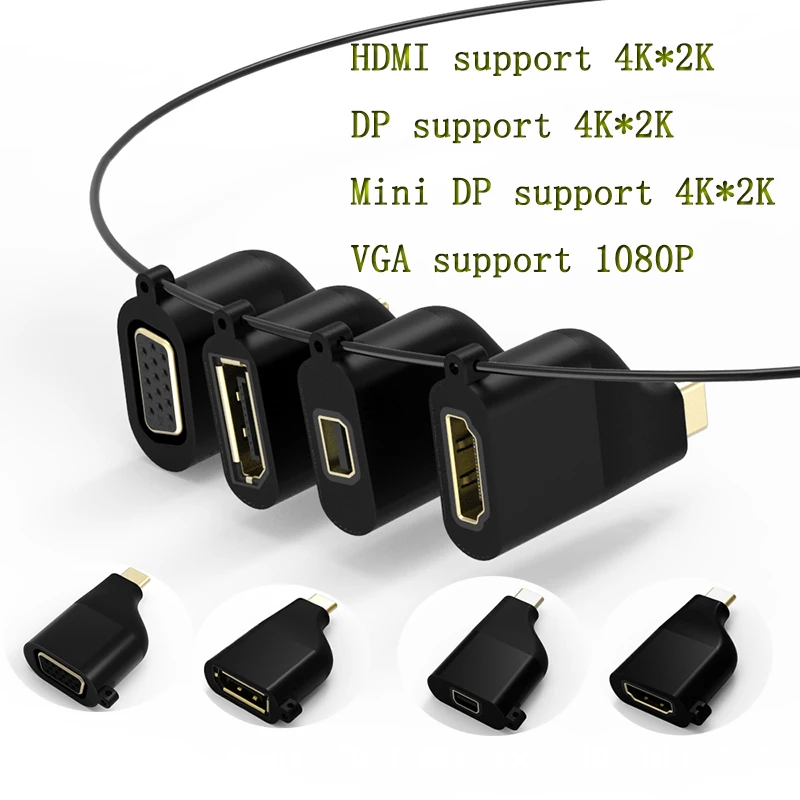 CableDeconn type c к HDMI Mini DisplayPort DP 4K * 2K VGA 1080P Портативный usb конвертер адаптер для Macbook Pro