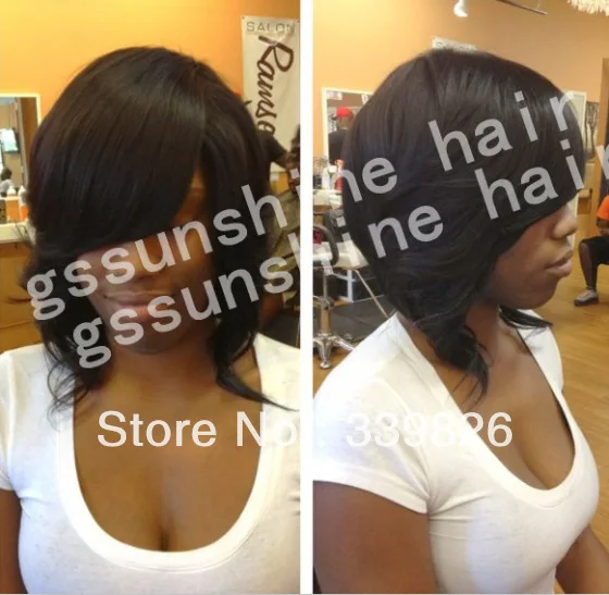 Free shipping! 16&quot #1b natural straight 100% peruvian human hair short bob lace front wig with superior quality |