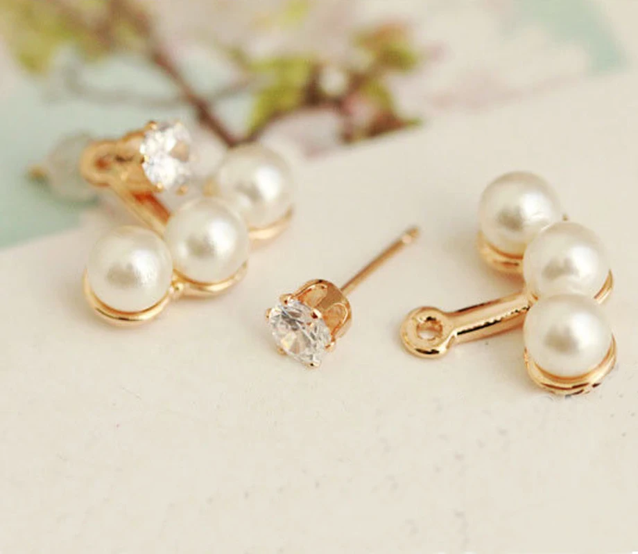 SexeMara Korean Zircon Crystal Rhinestone Imitation Pearl Rear Hanging Ear Stud Earrings for Women Girl Birthday Jewelry Gift | Украшения и