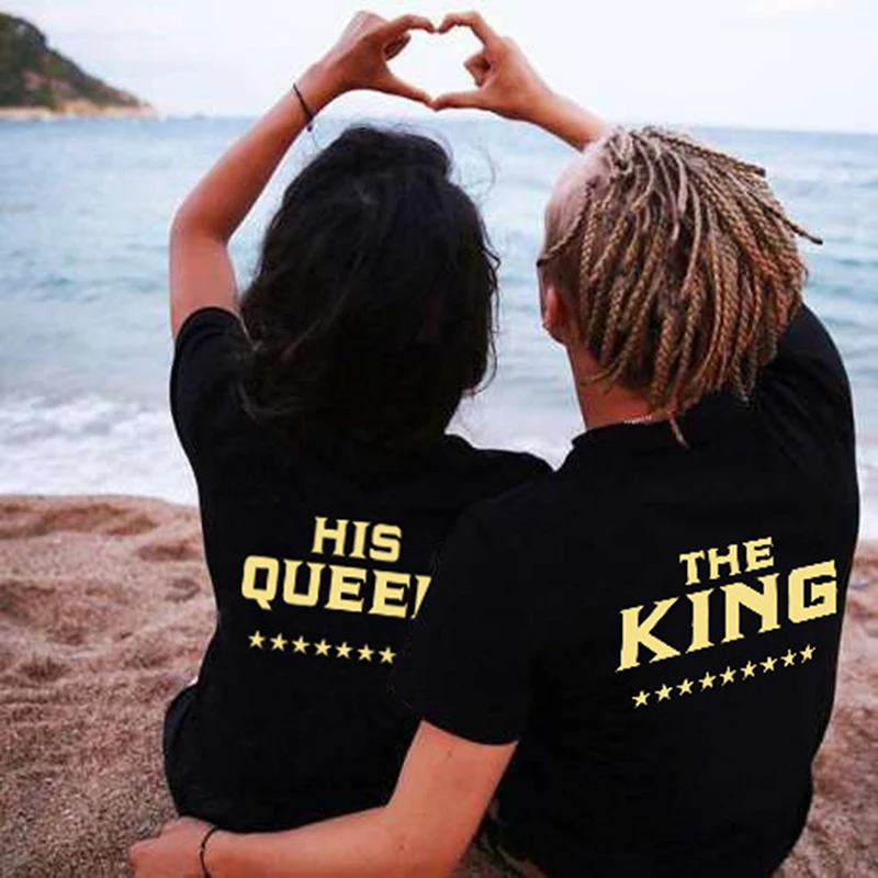 Коллекция года, футболка King queen, одежда для пары, футболки, Femme, летняя повседневная футболка с круглым вырезом и короткими рукавами, с буквенным принтом, топ для влюбленных, высокое качество