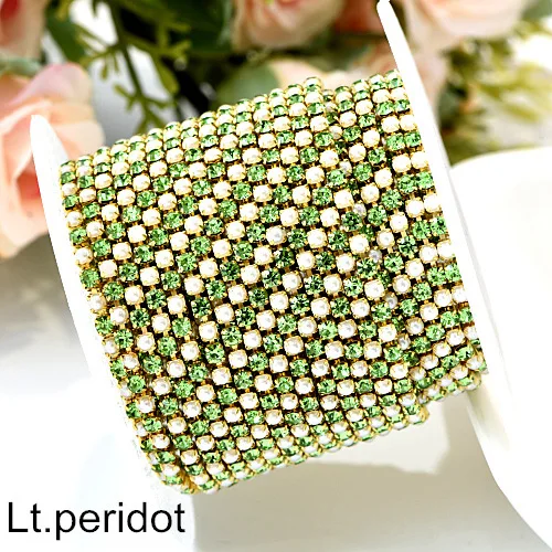 Lt.peridot SS6 1 ярд стразы на цепочке прозрачные стразы с жемчугом цепочки камней Золотое дно для DIY вечерние платья дизайн ногтей B1203 - Цвет: Lt.peridot