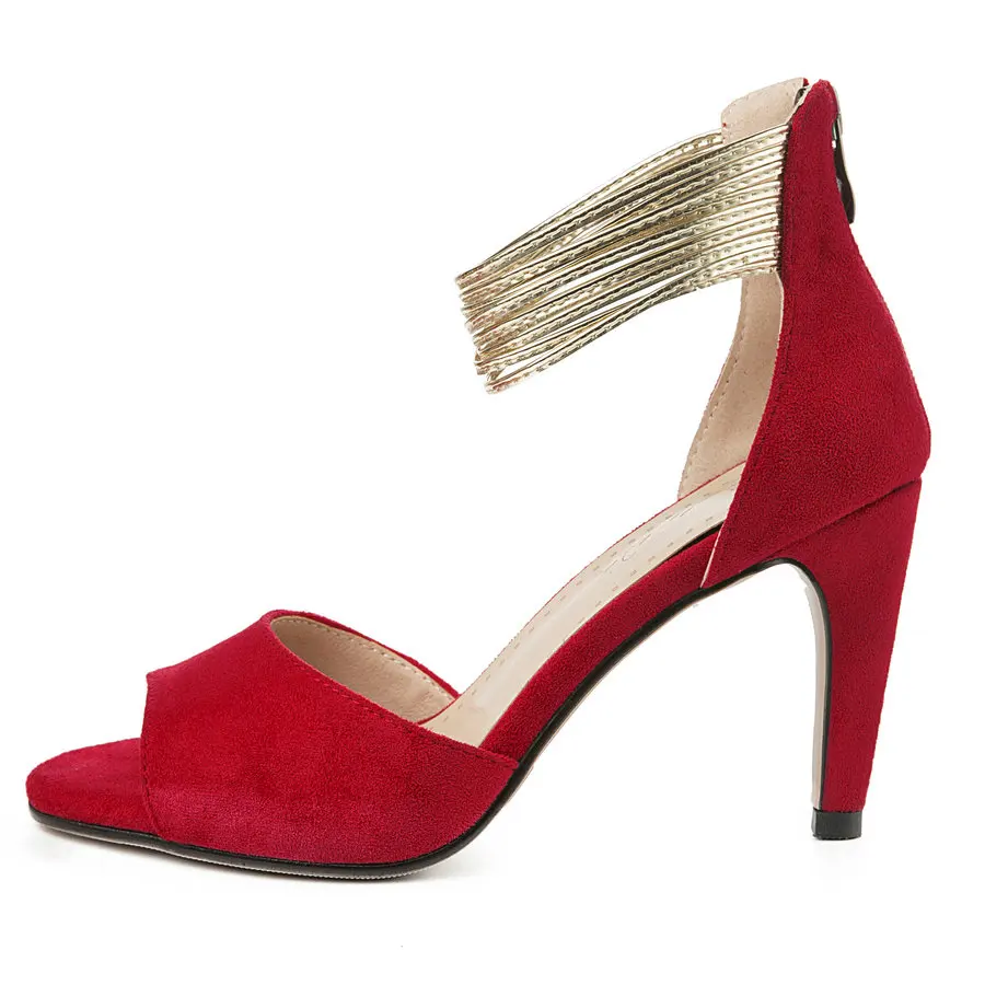 Eokkar 2019 Fashion Peep Toe High Heel Women Pumps Sandals Gold Mental Ankle Strap Ladies Red Casual Shoes Big Size 34-43 | Обувь