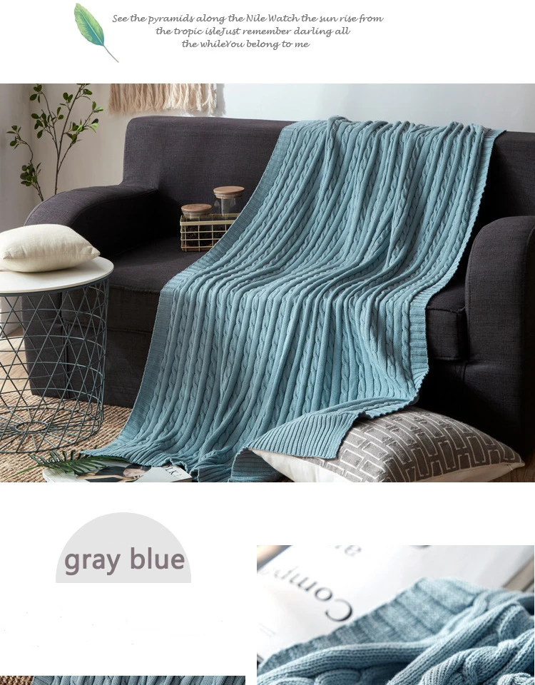 mylb cotton high quality handmade soft knit blanket bed blanket beige, red,brown,blue white, gray, pink knit sofa blanket
