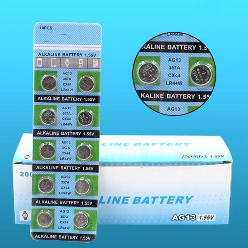10pcs/card AG13 LR44 LR1154 SR44 A76 357A 303 357 LR44W Battery Coin Cell 1.55V Alkaline For Watches Toys Drop Shipping