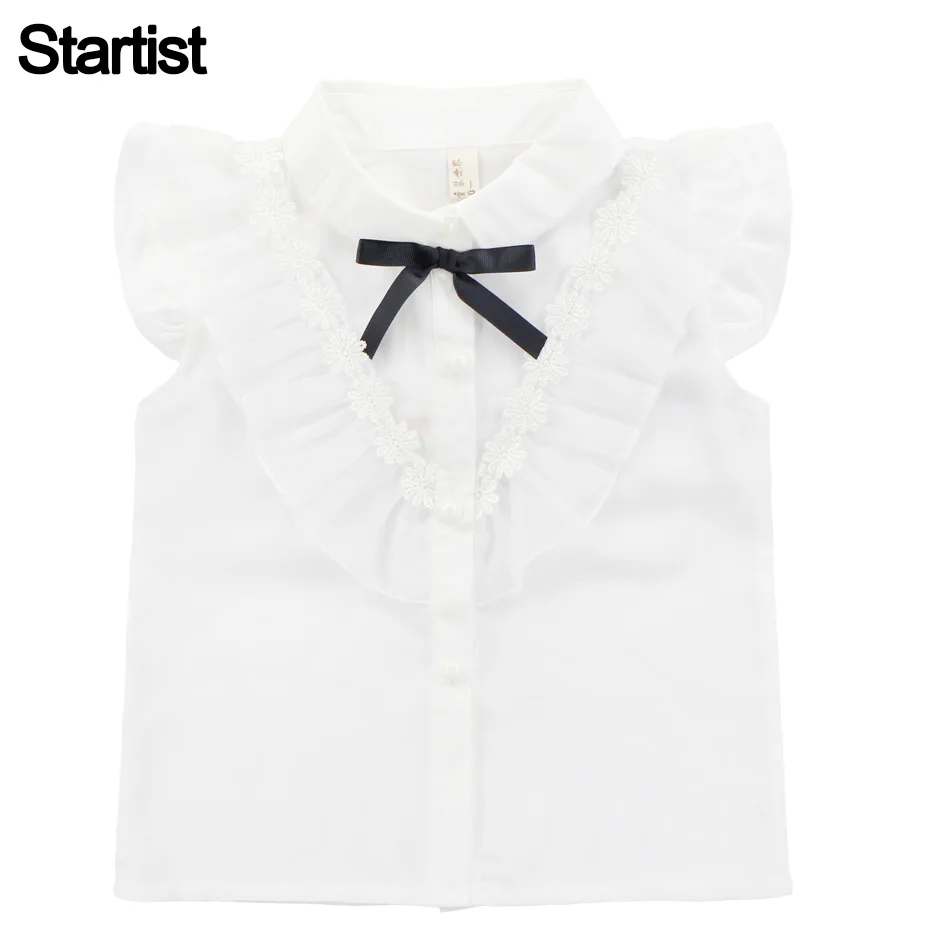 Белая блузка для девочек белая без рукавов кружевная рубашка с цветами детские