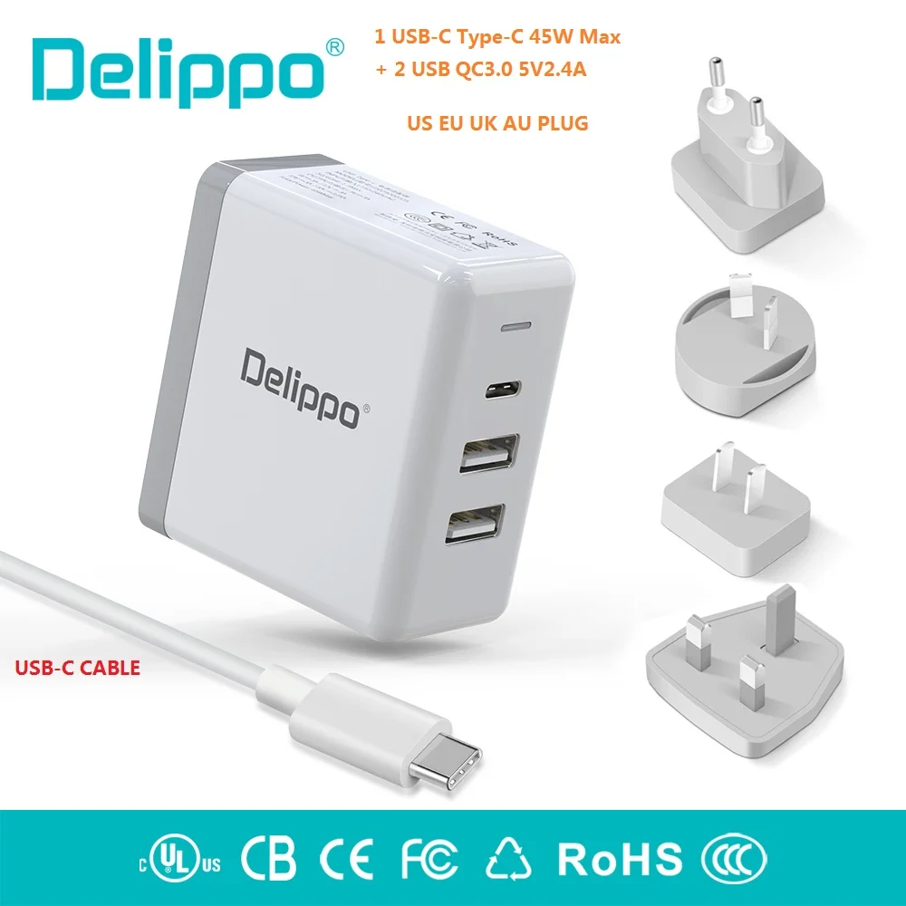 Быстрое зарядное устройство Delippo 65 Вт usb type-c PD QC3.0 дорожный настенный адаптер для