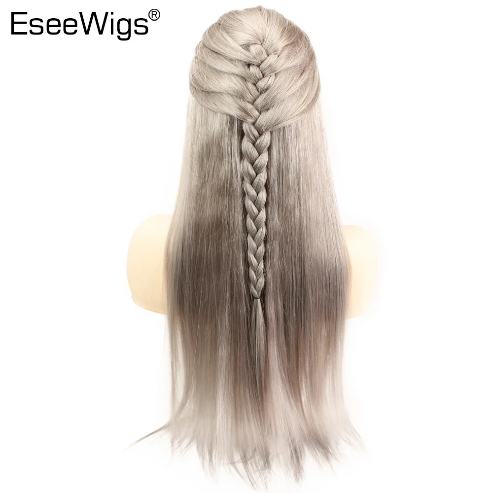 Eseewigs серый Синтетические волосы на кружеве парик 13x6 человеческие прямые волосы полные парики шнурка цвета: золотистый, Серебристый Серый бразильский Волосы remy для Для женщин с детскими волосами
