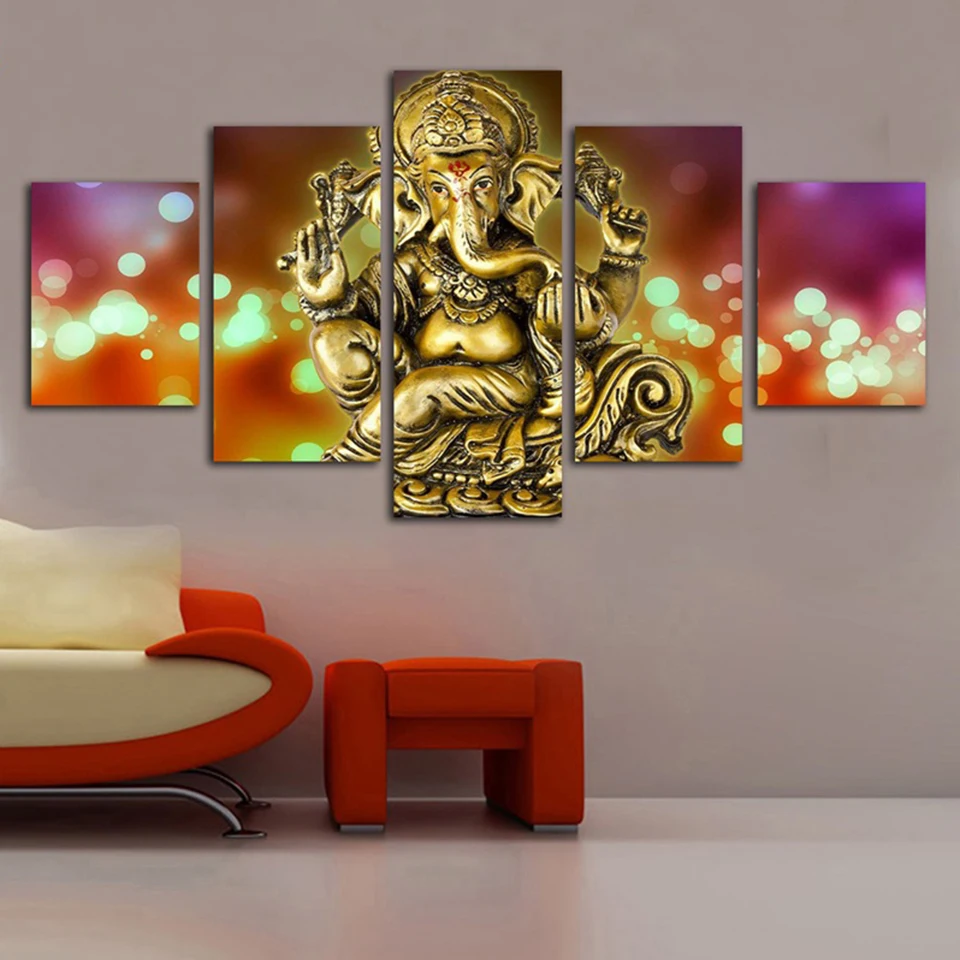 Печать на холсте Декор плакаты картины 5 шт. лорд Ганеша слон HD модульная рамка