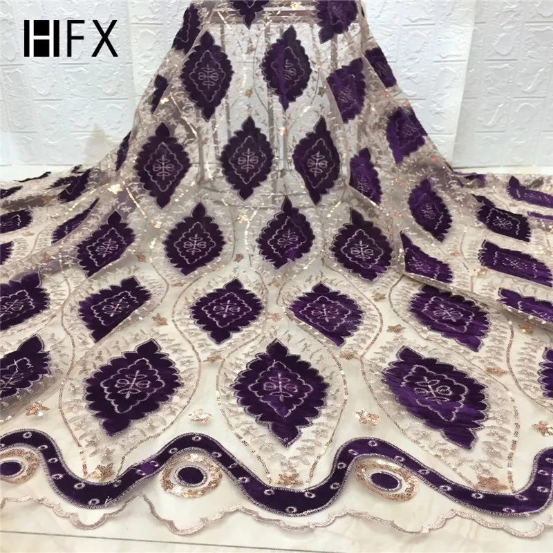 HFX Новое поступление блестки кружева ткани Африканский нигерийский Тюль бархатная ткань для свадебного платья с блестками H2320