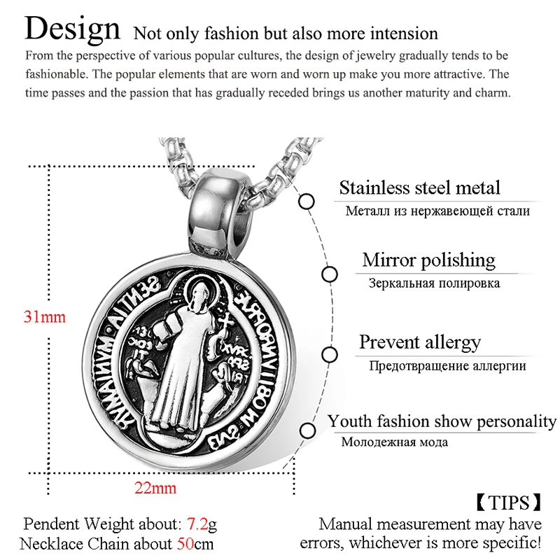 ZFVB религиозный Католико Святого Бенедикта кулоны ожерелья для мужчин 316L
