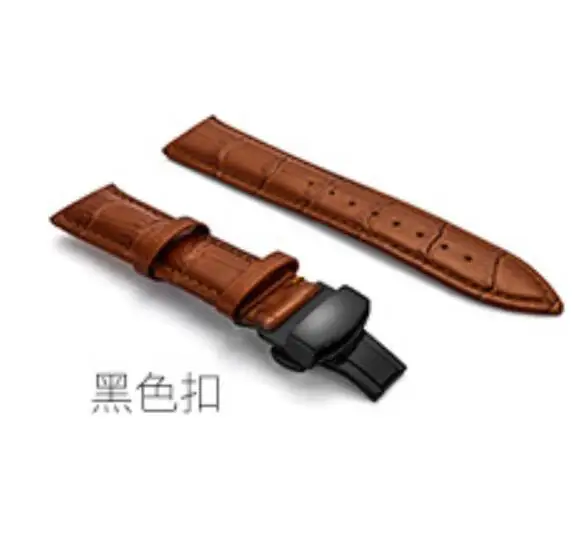 Light Brown black 12-24 мм часы из натуральной кожи, ремешок с двойной застежкой-бабочкой, наручные часы с пряжкой из нержавеющей стали для мужчин и женщин, часы с коробкой - Цвет ремешка: Light Brown black