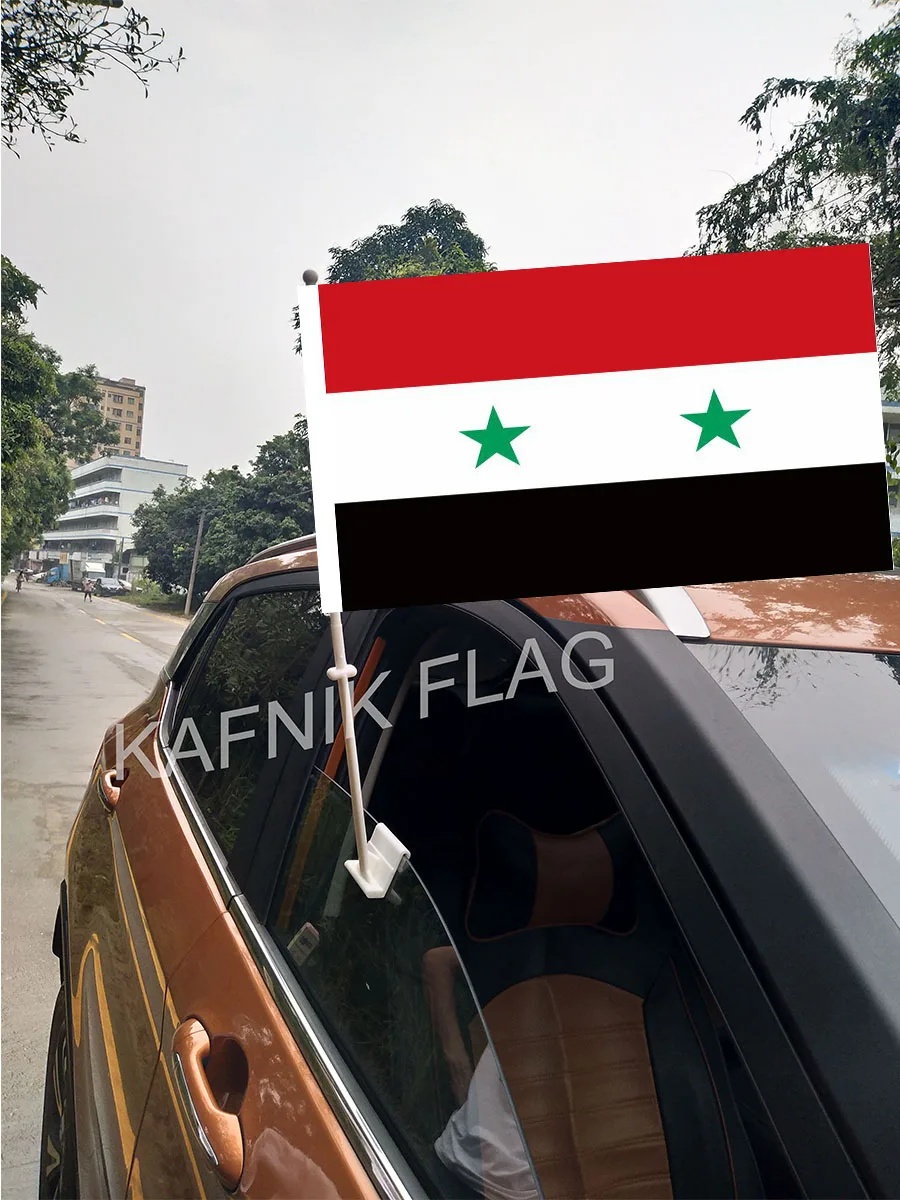 

KAFNIK,30*45CM Syria Window Car Flags and Banners Countries World Custom Flags with 43/52cm flagpole for car decoration
