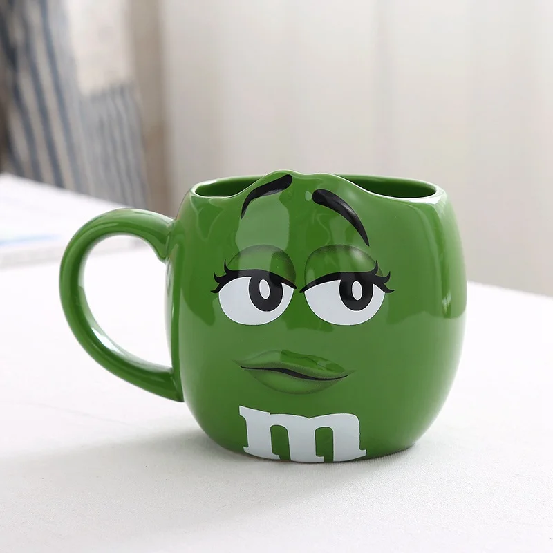 A-green M& M's шоколадные бобы кружки милый керамика мультфильм кофе молоко чашка для завтрака для детей Рождественский подарок - Цвет: A-green