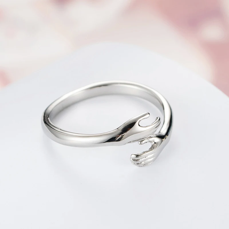 Love Wedding Alliance Ring for Women Men Stainless Steel 2 Hands Embrace Quality Rose Gold Silver Color New | Украшения и