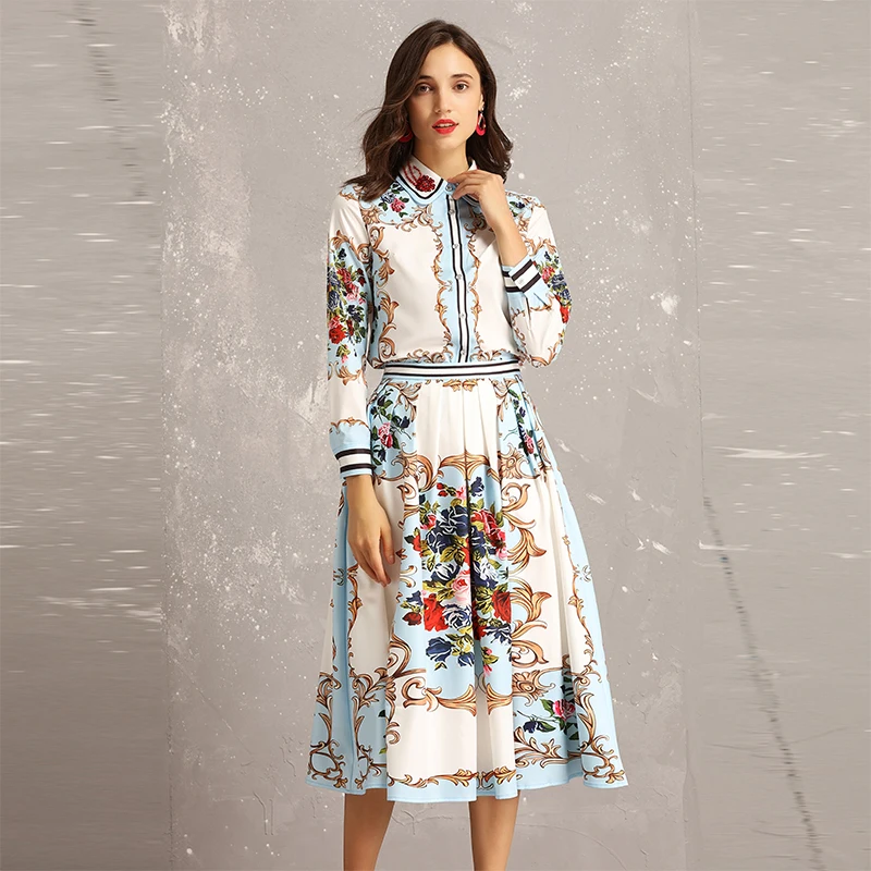 Женский комплект из 2 предметов с принтом Весенняя красивая рубашка отложным