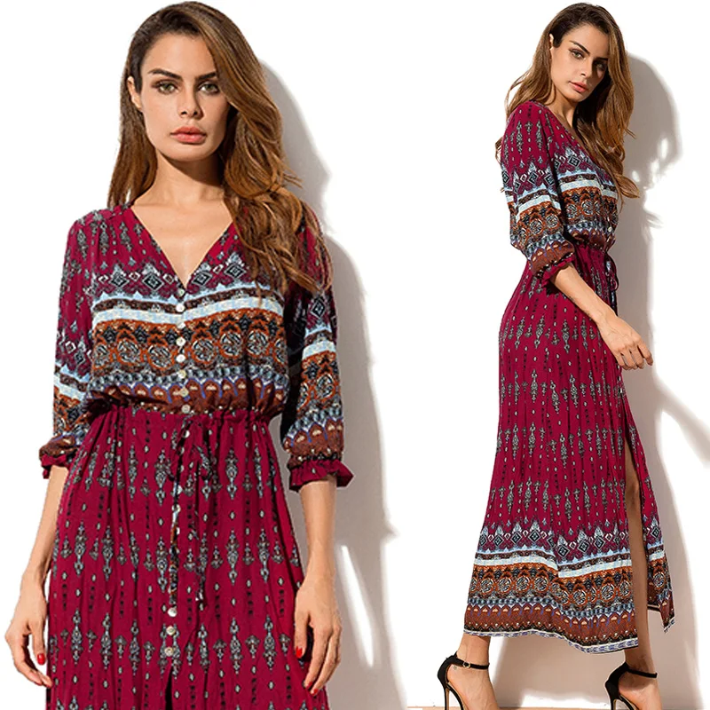 Boho Стиль Макси Платье Лето 2017 Мода Праздник Печатных Длинные Платья Женщин
