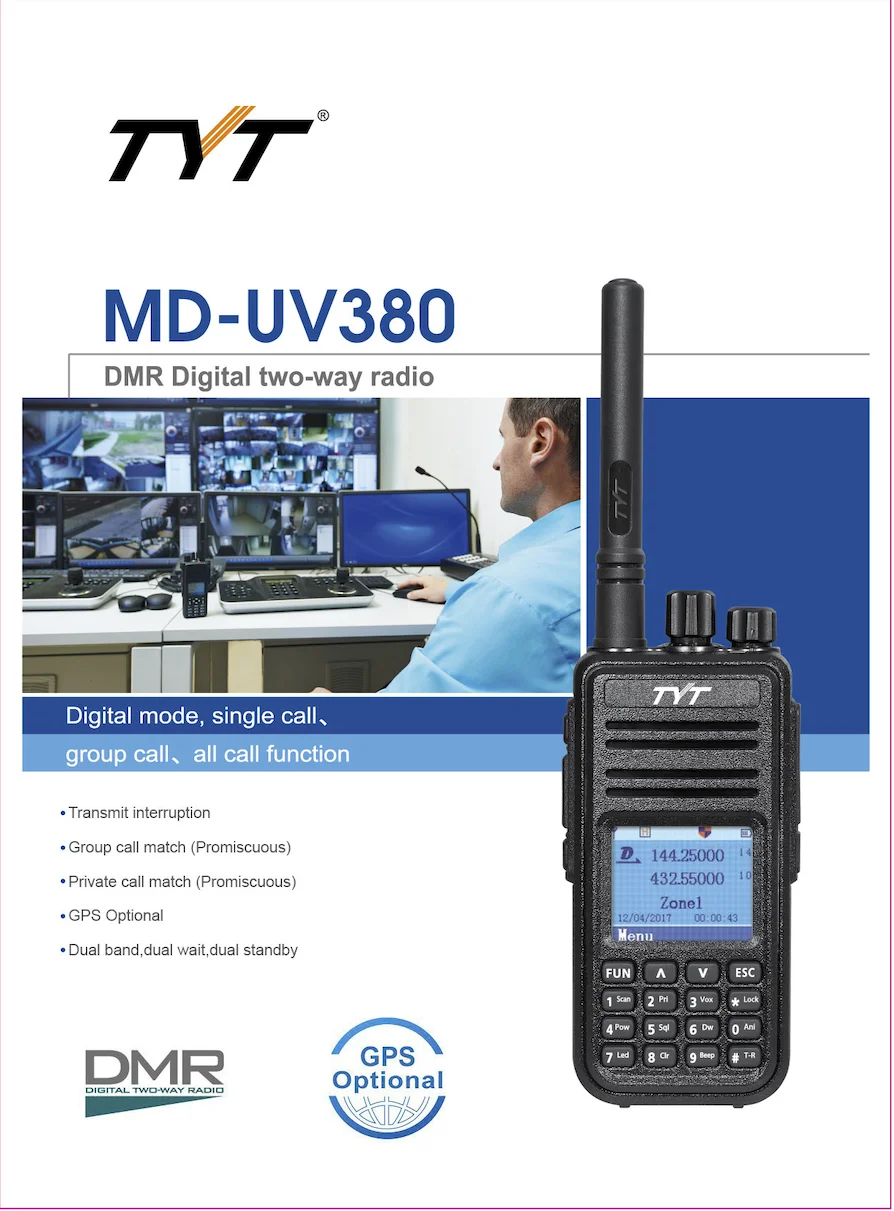 TYT MD-380UV иди и болтай Walkie Talkie “иди и DUAL BAND DUAL Time slot 135-174& 400-480 МГц радио DMR Tier I и II трансивер