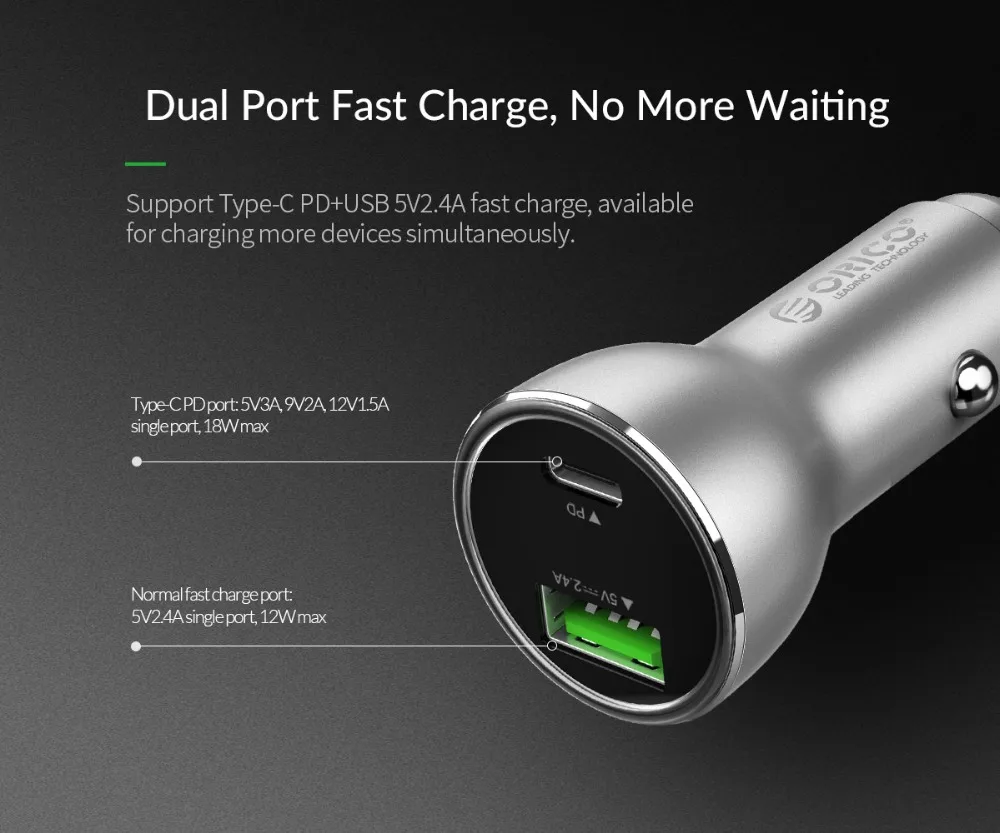 Автомобильное зарядное устройство ORICO 30 Вт PD3.0 USB быстрое для Samsung iPhone XS Max Xiaomi mix3 PD