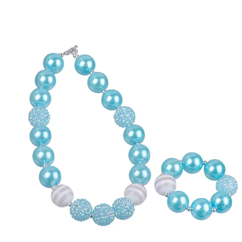 

wholesale 5PCS Children Light Blue Pearl Jewelry Set Best Baby Poducts Girl Kids Jewelry Set Necklace Bracelet Design