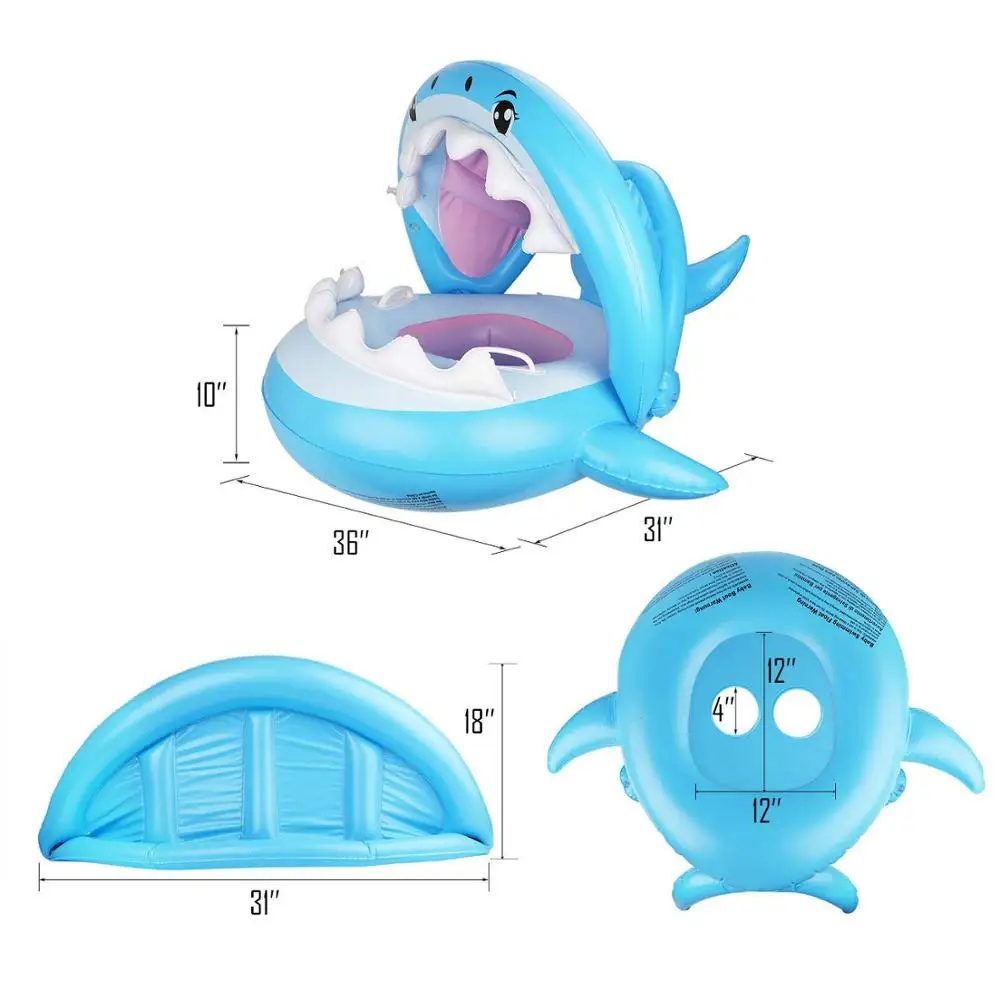 Детский поплавок для бассейна под крокодила плавающий с навесом надувное кольцо