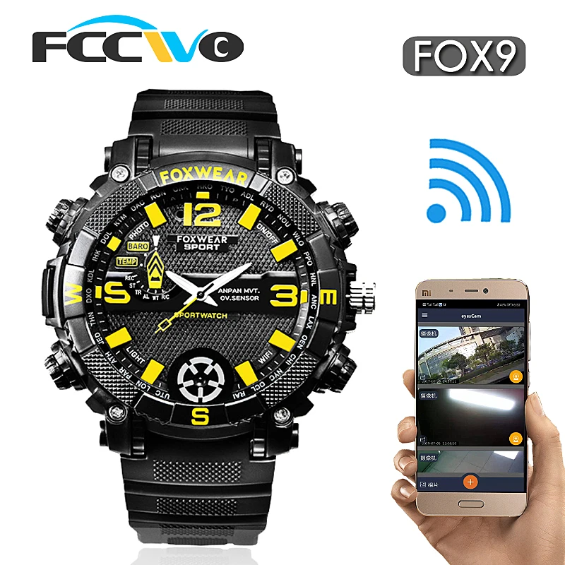 FCCWO FOX9 новые спортивные часы с камерой, с дистанционным управлением, Wifi, большая емкость, HD камера, браслет, блики, светятся, IP67, водонепроницаемые часы, умные часы