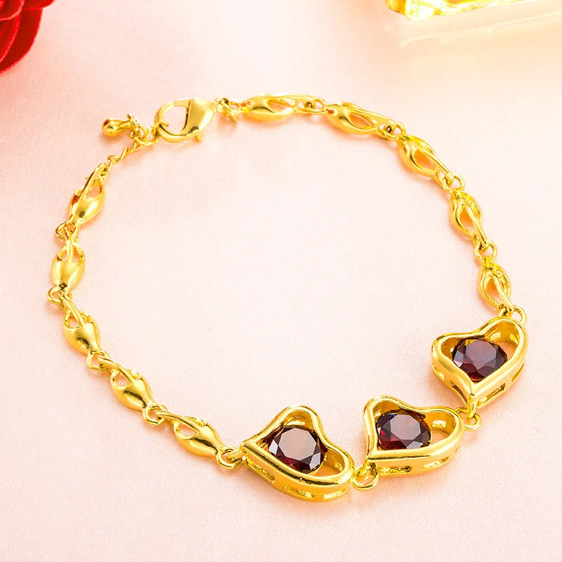 

OMHXFC Wholesale European Fashion Woman Party Birthday Wedding Gift Daisy Flower Heart Apple Zircon 24KT Gold Bracelets BE256