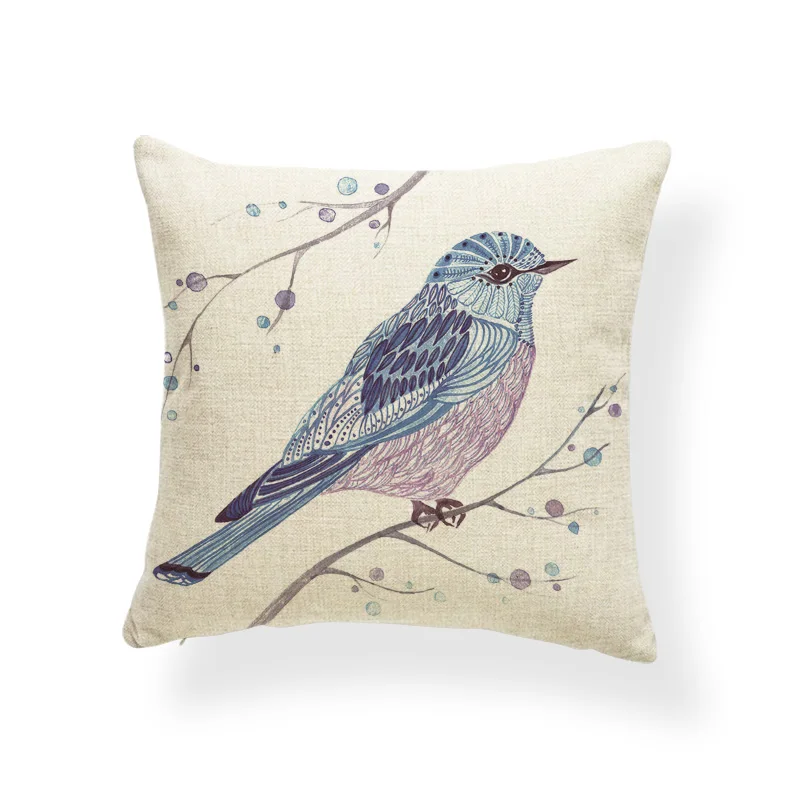 Hand Painted Cushion Cover Vintage Animal Bird Butterfly Pillow Covers Chic Farmhouse Decorator Throw 43X43Cm Linen Cheap | Дом и сад