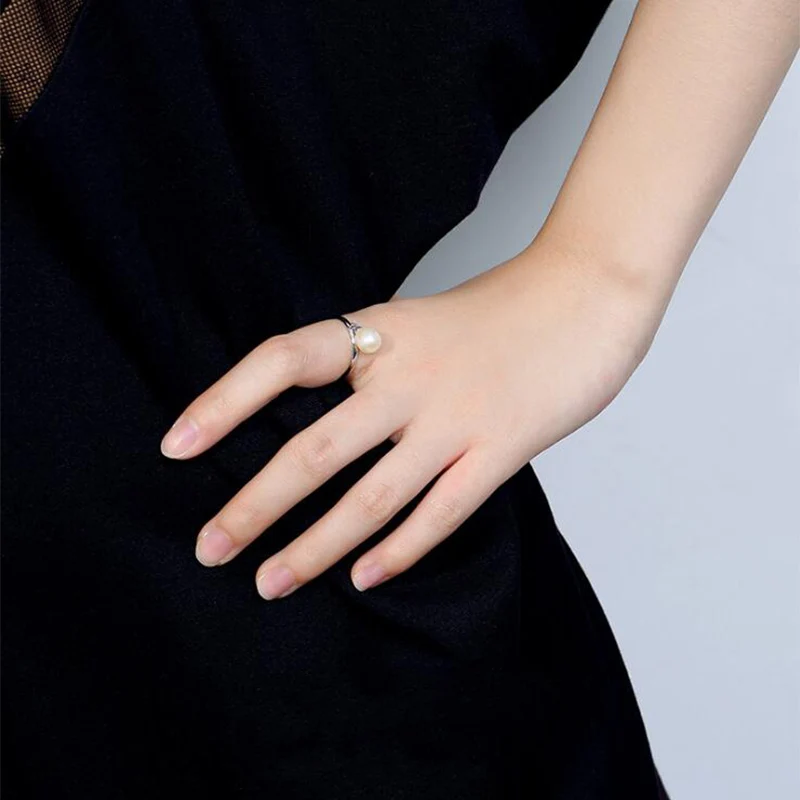 Женское регулируемое кольцо из серебра 2019 пробы с натуральным пресноводным