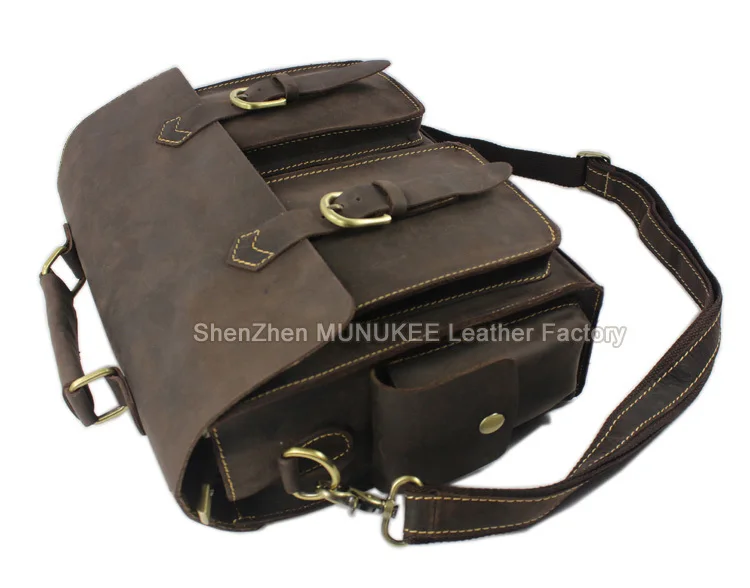 Vintage Crazy Horse Genuine Leather Men Messenger Bags Leather Shoulder Bag Men Crossbody Bag Sling Casual Bag tote Brown